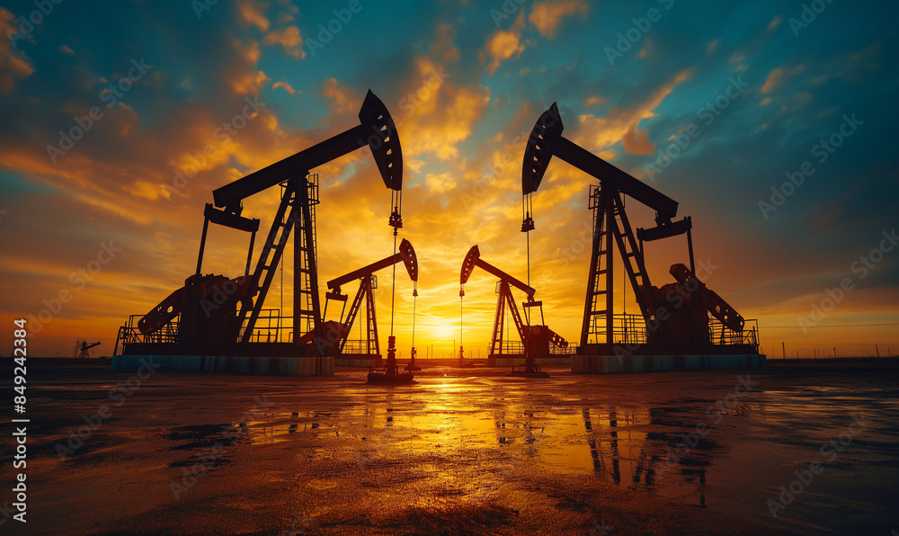 Oil well. Oil price cap concept. Oil drilling derricks at desert oilfield. Crude oil production from the ground. Petroleum production. The change in oil prices caused by the war. Oil well. Oil price cap concept. Oil drilling derricks at desert oilfield. Crude oil production from the ground. Petroleum production. The change in oil prices caused by the war.