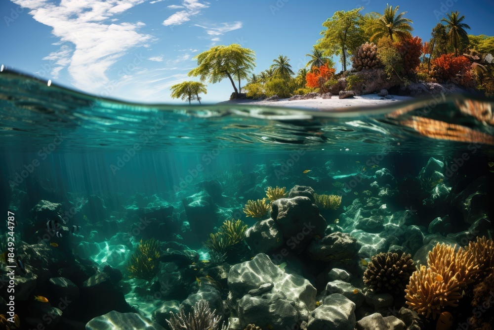 Paradise in Gili Islands, crystal clear waters and golden beaches., generative IA
