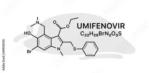 Umifenovir C22H26BrN2O3S banner. Chemical element banner. Linear and flat styles. Vector illustration. photo