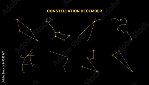 Constellations Banner. List of constellations. Flat style. Vector illustration.