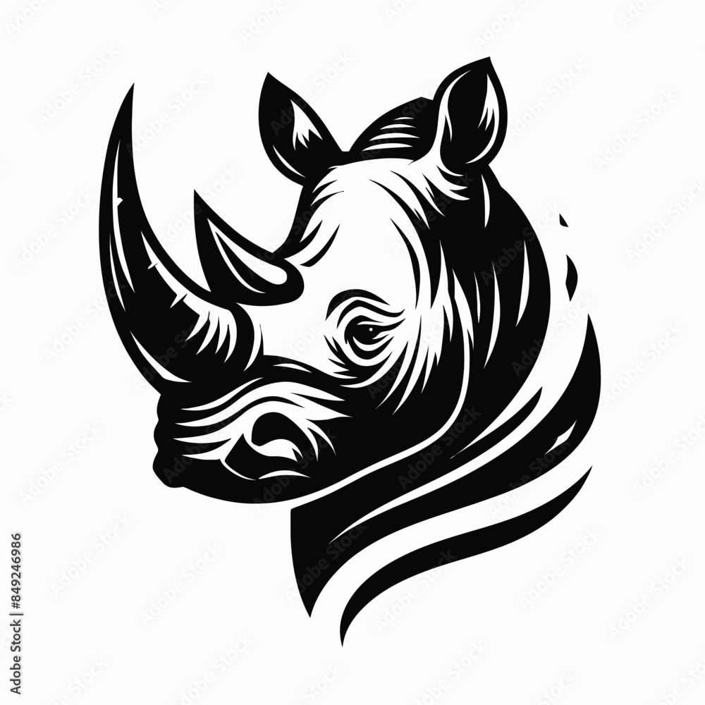 Illustration of a fierce Rhinoceros in black and white Illustration of a fierce Rhinoceros in black and white