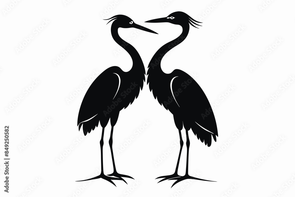 Heron couple in love vector silhouette Heron couple in love vector silhouette