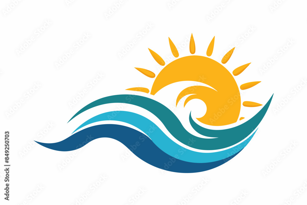 Vector illustration of wave and sun logo on white background Vector illustration of wave and sun logo on white background