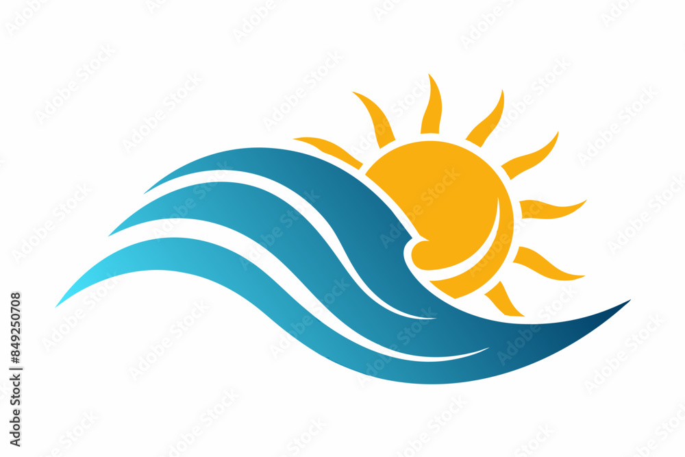 Vector illustration of wave and sun logo on white background Vector illustration of wave and sun logo on white background