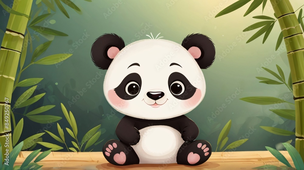 illustration of cute little panda in bamboo forest illustration of cute little panda in bamboo forest