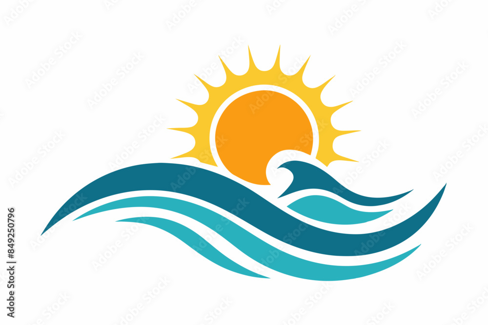 Vector illustration of wave and sun logo on white background Vector illustration of wave and sun logo on white background