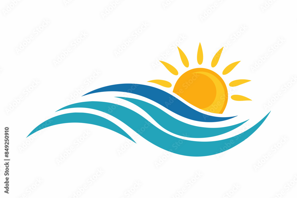 Vector illustration of wave and sun logo on white background