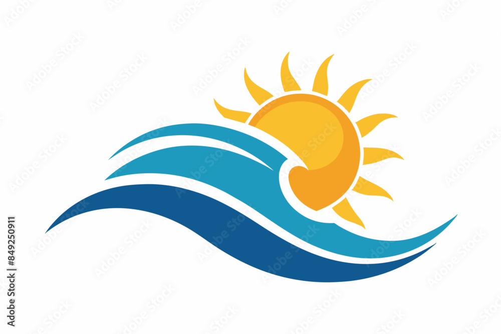 Vector illustration of wave and sun logo on white background Vector illustration of wave and sun logo on white background