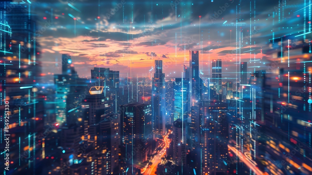 Virtual futuristic metaverse city as header