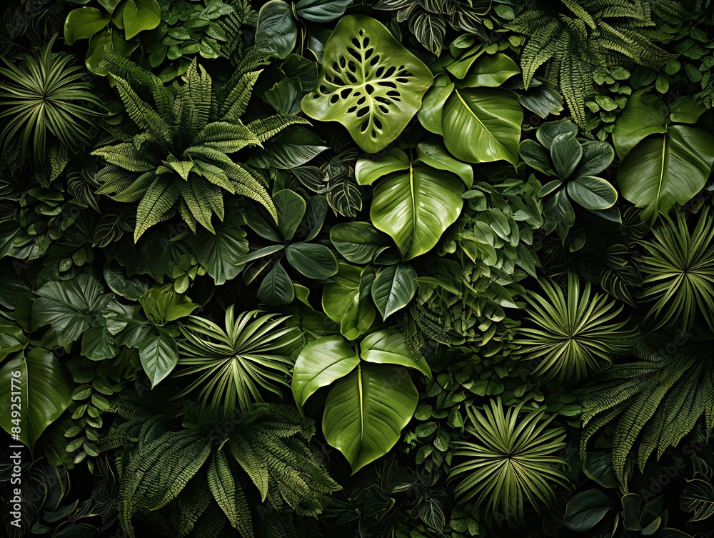 A vibrant array of tropical leaves and flowers background. A vibrant array of tropical leaves and flowers background.