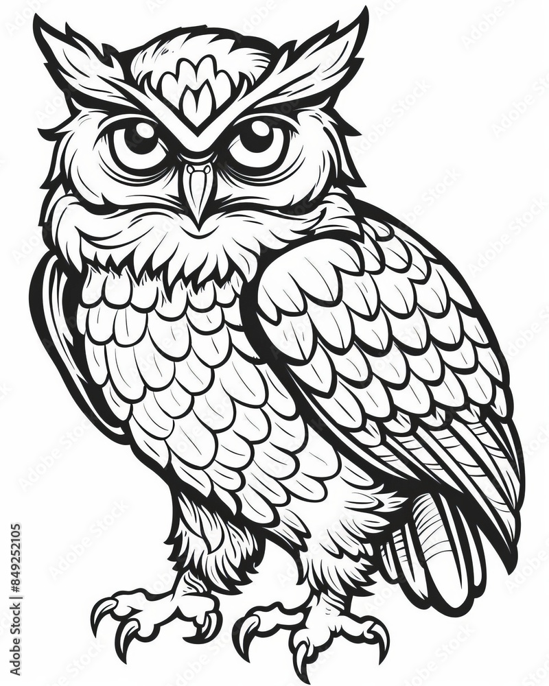 A flat design front view illustration of a black animated owl, perfect for graphic design projects and nature-themed designs. A flat design front view illustration of a black animated owl, perfect for graphic design projects and nature-themed designs.