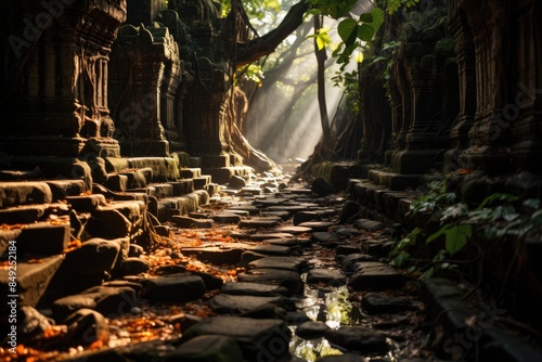 Tree intertwines in the ruins of TA PROHM., generative IA