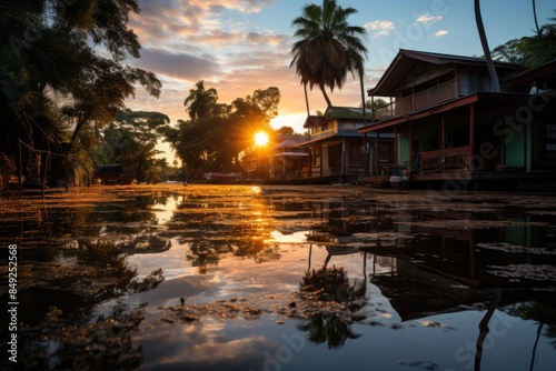 Serene view of Lake Tonle Sap, Siem Reap, Cambodia., generative IA photo