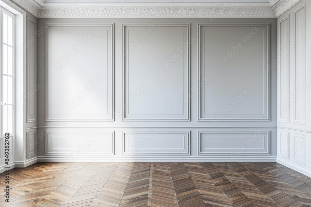 Home interior with drawer on hardwood floor. Mockup wall. Home interior with drawer on hardwood floor. Mockup wall.