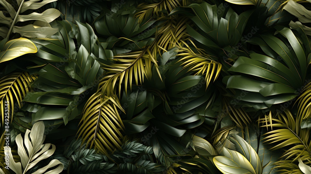 A vibrant array of tropical leaves and flowers background seamless pattern A vibrant array of tropical leaves and flowers background seamless pattern