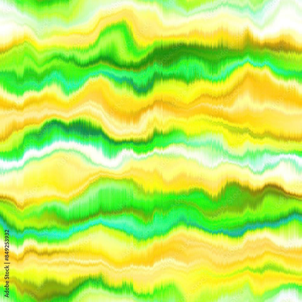 Obraz premium Blurry silk green brown vertical autumn fall tie dye texture background. Wavy irregular bleeding wave seamless pattern. Atmospheric ombre distort effect. Space dyed all over print