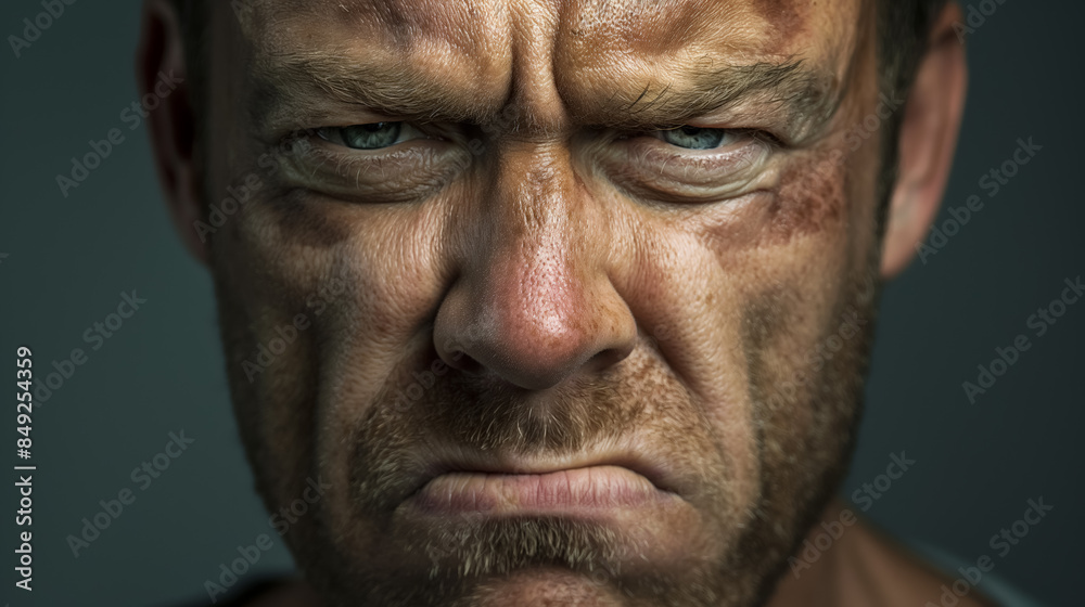 Rugged man with a weathered face and intense, piercing eyes glares directly at the camera, conveying a sense of anger or determination. Rugged man with a weathered face and intense, piercing eyes glares directly at the camera, conveying a sense of anger or determination.