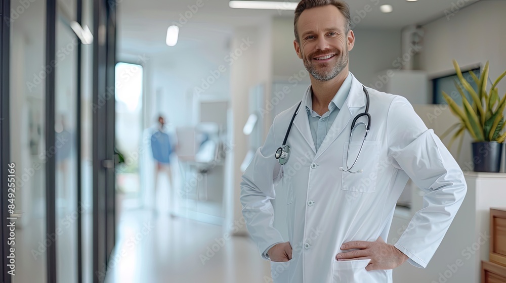 a male doctor in a contemporary medical setting, exuding confidence and compassion under gentle sunlight. a male doctor in a contemporary medical setting, exuding confidence and compassion under gentle sunlight.