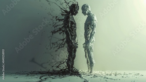Duo tone figure, isolated, emotion of despair