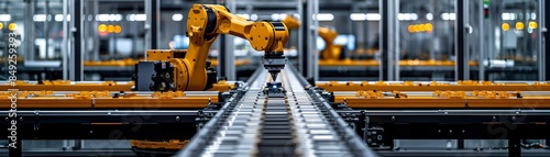 Robotic arms operate on an assembly line in a factory.