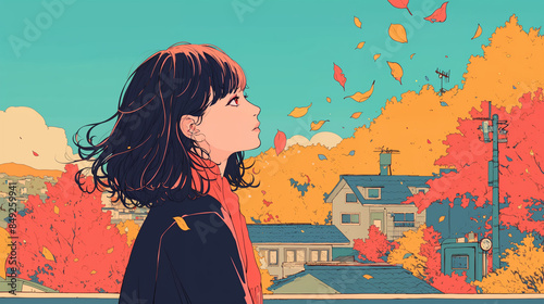 紅葉を見ている女性