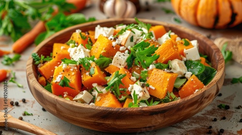 Diet Salad with Pumpkin Carrot and Cheese