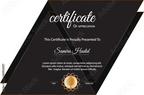 Certificate of achievement border template with luxury badge and modern line pattern.