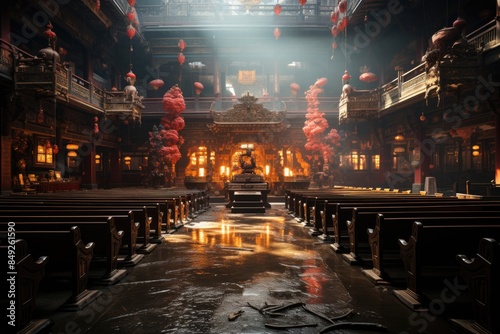 Xingtian Temple in Taipei, Taiwan, honoring Guan Gong., generative IA photo