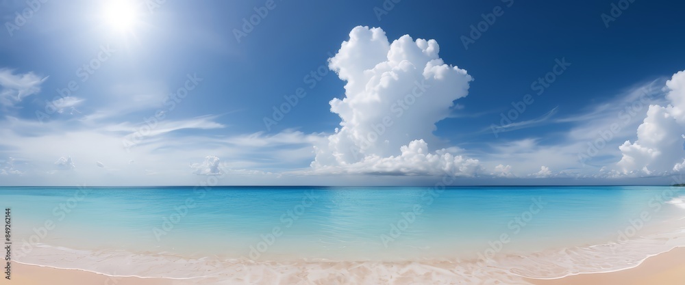 Obraz premium beautiful beach view with blue sky. Seascape from low perspective. Clear blue sky sunset with horizon on calm ocean seascape background. Picturesque