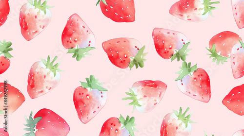 Watercolour strawberries seamless repeating patterns