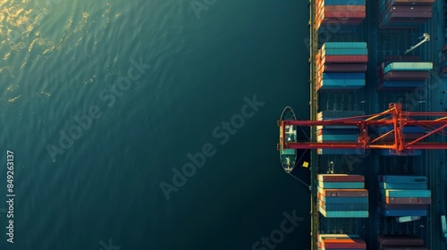 Aerial shot of shipping containers at a port dock photo