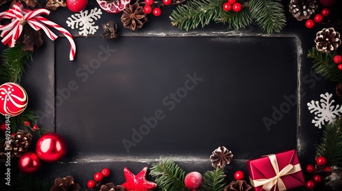  A beautiful Christmas background with a chalkboard in the middl photo