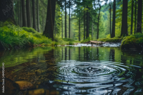 Tranquil Forest Stream with Ripples in Serene Nature