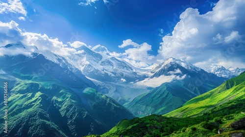 Majestic Mountain Range Under a Blue Sky photo