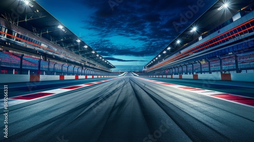 Illuminated International Race Track in a Sports Stadium