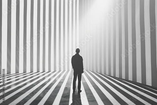 Silhouette in Stripes: A Human Element Amidst Geometric Perfection