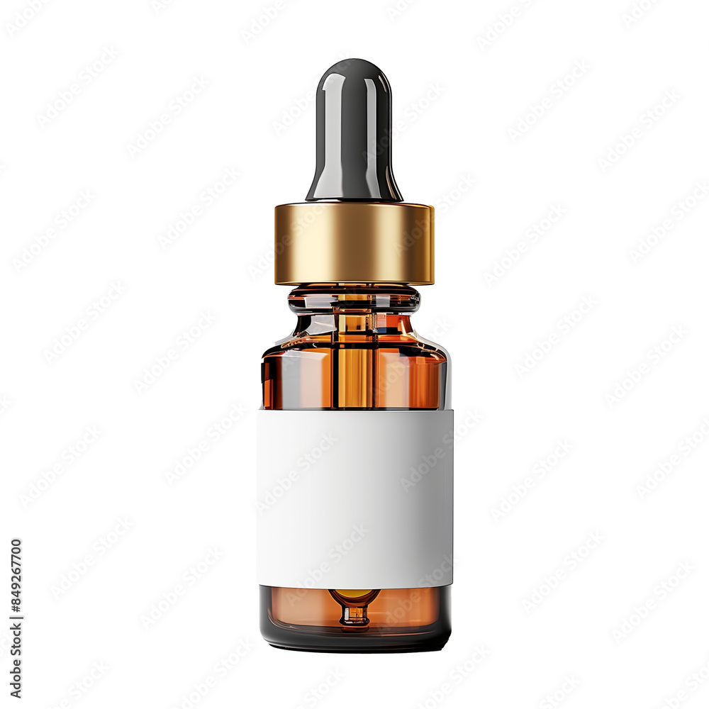 Amber Dropper Bottle with Blank Label on transparent background