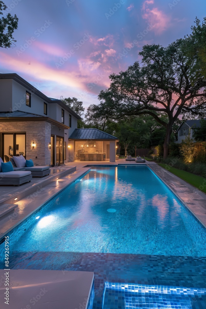 A luxurious modern home with a stunning pool, contemporary architecture, and beautiful outdoor landscape. A luxurious modern home with a stunning pool, contemporary architecture, and beautiful outdoor landscape.
