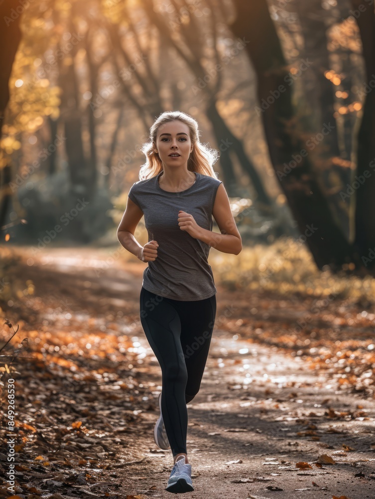Young Jogger Running on a Health Trail in a Park Young Jogger Running on a Health Trail in a Park