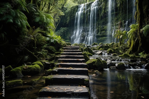 Fototapeta Naklejka Na Ścianę i Meble -  Impressive waterfalls on the trail of Minyon Falls, Byron Bay., generative IA