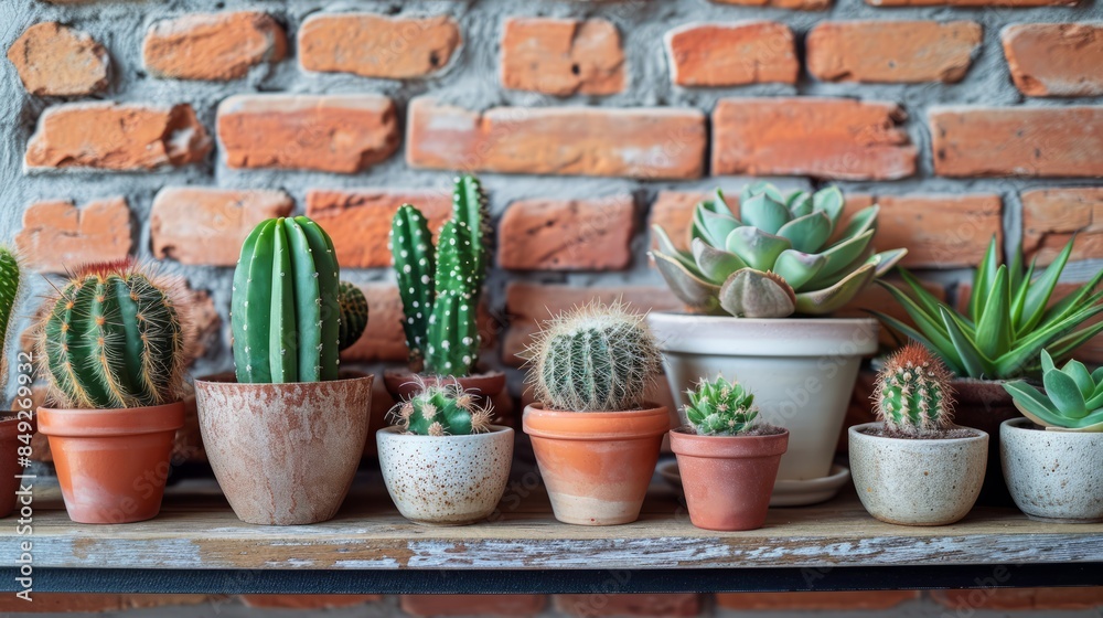 Assorted Cactus and Succulent Plants in Diverse Pots