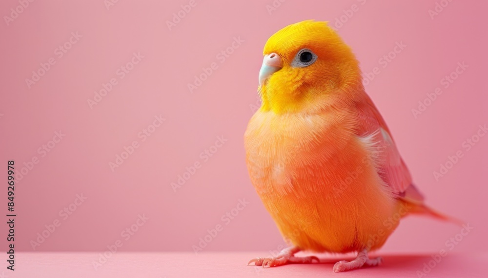 A cute Canarie sitting on a solid pastel background with space above for text A cute Canarie sitting on a solid pastel background with space above for text