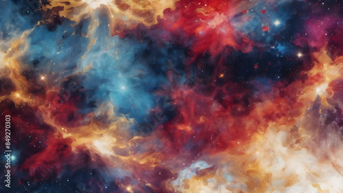 Colorful space galaxy cloud nebula. Fantasy illustration of cosmos, vibrant nebula in the night sky, view from outer space background, colorful abstract nebula space galaxy