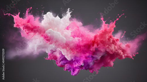 Powerful explosion of pink dust, light soft pink grey cloud smoke abstract background