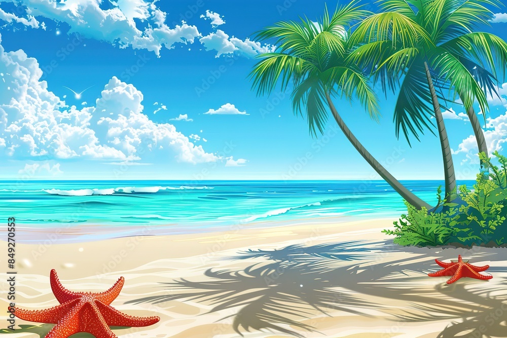 Beach background with sand and palm decoration. Summer photo of free ...