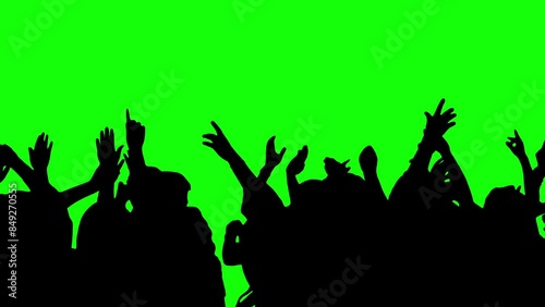 Crowd silhouette of people at a club concert or sports event on green screen for compositing and presentation.	