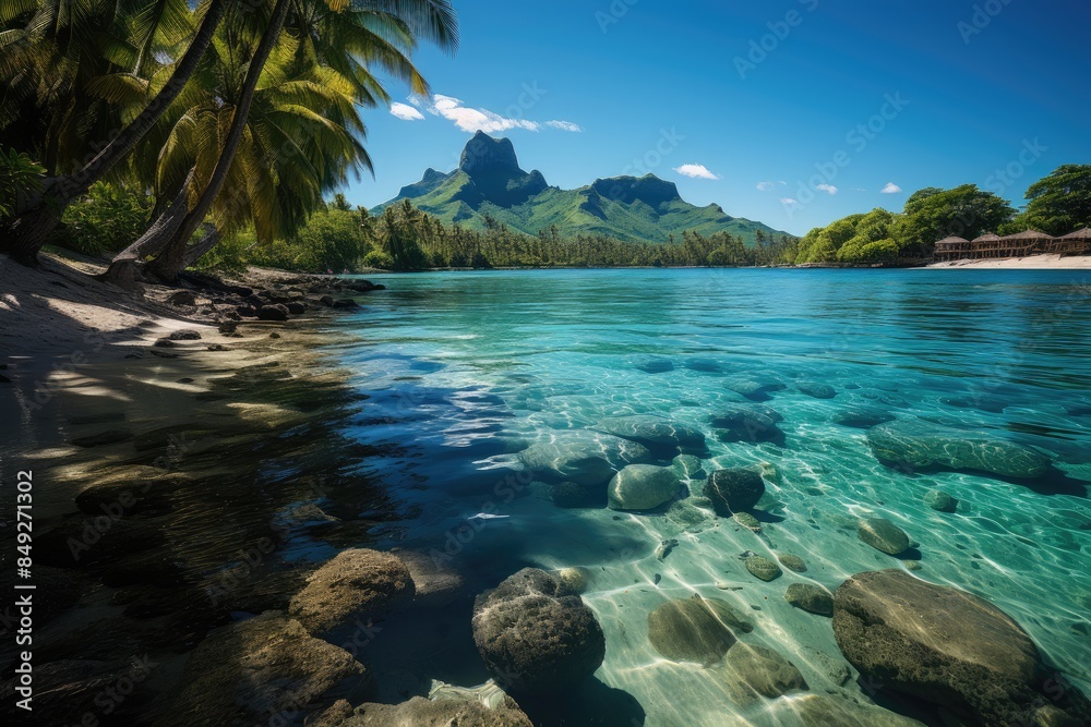 Paradise view of Bora Bora and Tupai Island., generative IA