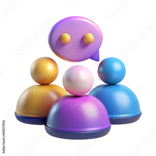 Communication people 3d icon for business, diversity team, holographic Y2k color, teamwork illustration, 