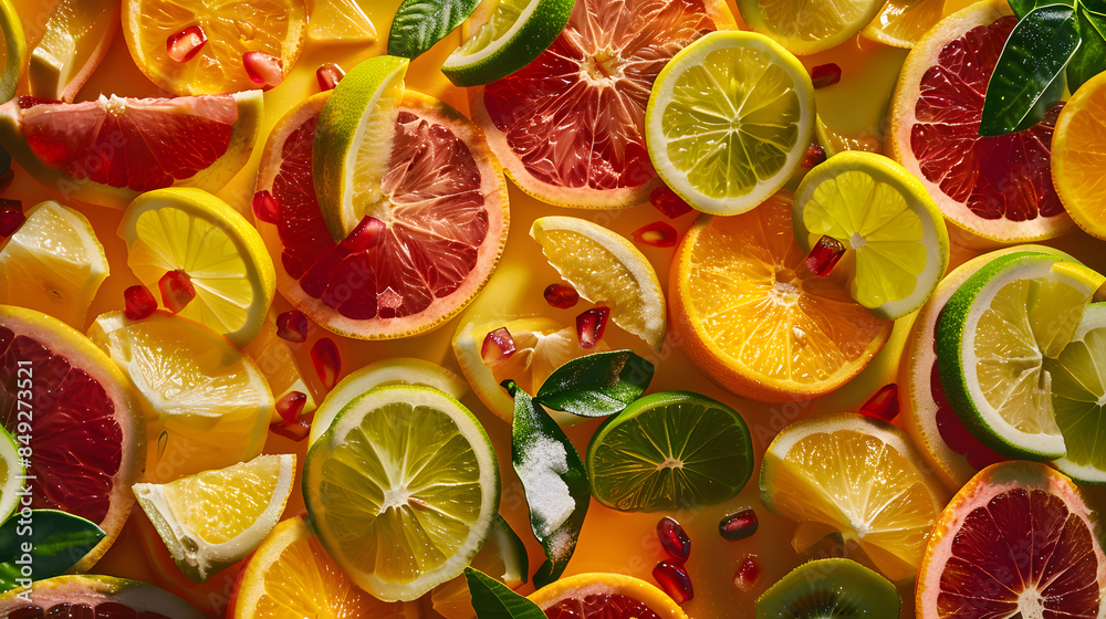 A close up of a variety of fruit including oranges, kiwis, and grapefruit A close up of a variety of fruit including oranges, kiwis, and grapefruit