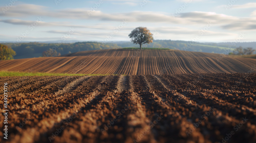 a plowed field with a single tree in the distance and a few trees in the distance behind it a plowed field with a single tree in the distance and a few trees in the distance behind it